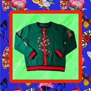 Gucci Style Green Sweatshirt with Bold Embroidered Snake &Vining Flowers XL